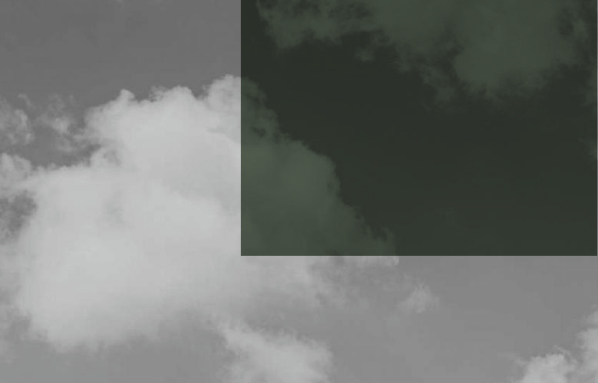 Abstract illustration, clouds on grey and green.